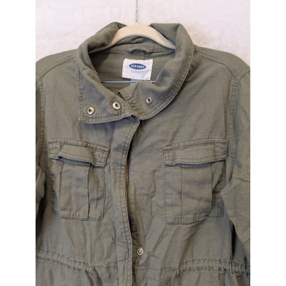 Old Navy Utility Jacket Olive Green Drawstring Waist Cargo Pockets Size S - Picture 3 of 9